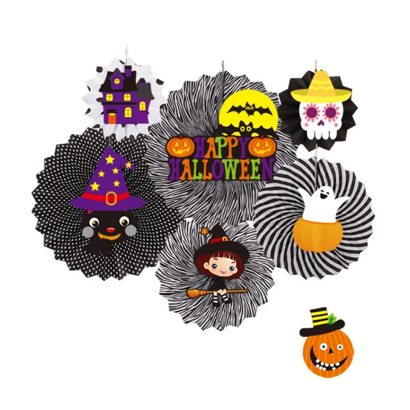 

Handmade Paper Fan Decorations DIY Round Paper Fan Flower Halloween Party Ornament