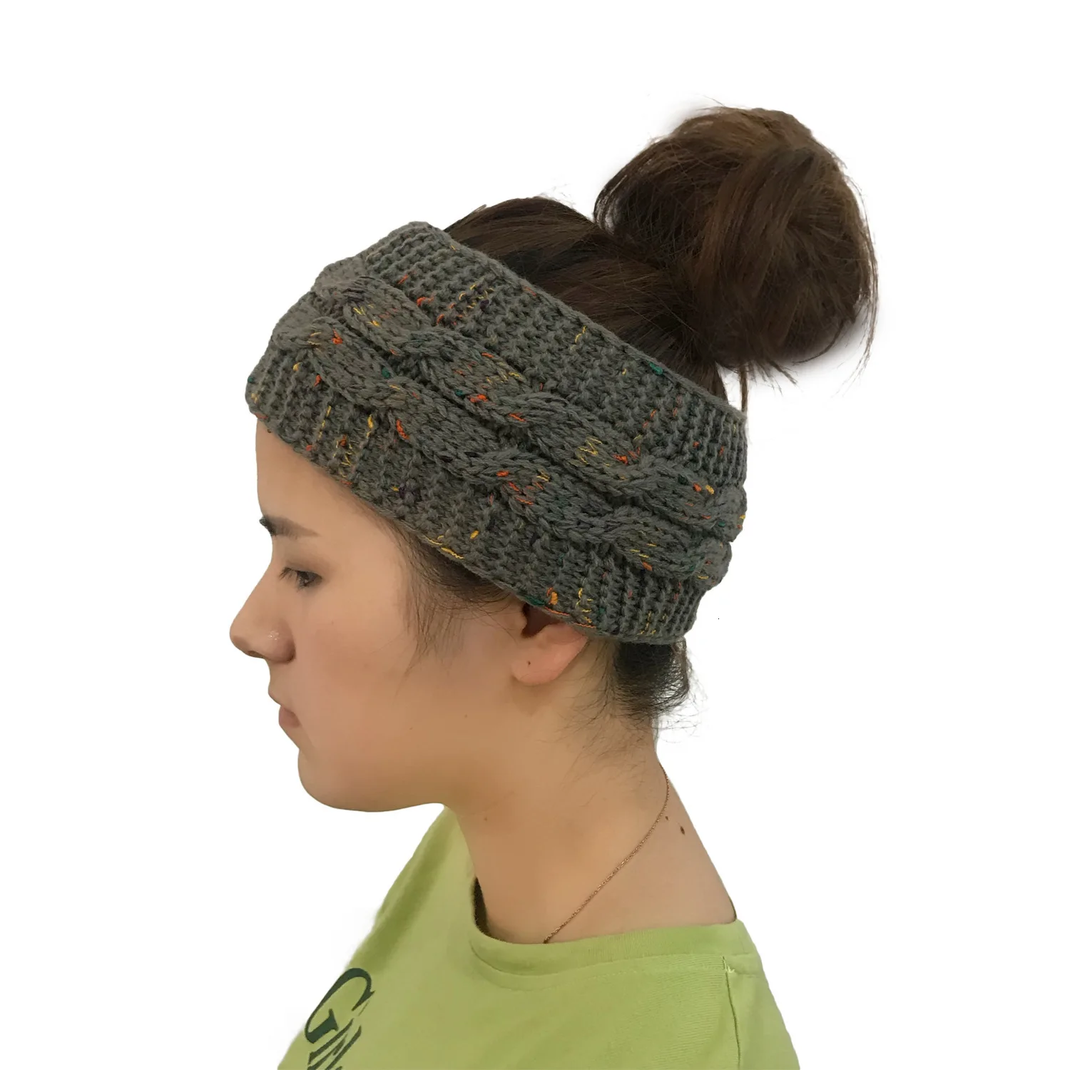 GKGJ/женские классические шапки-бини, ушные грелки, плотная вязаная повязка на голову, шапка, вязаная эластичная повязка на голову, шапочка с хвостом, повязка на голову - Цвет: C06