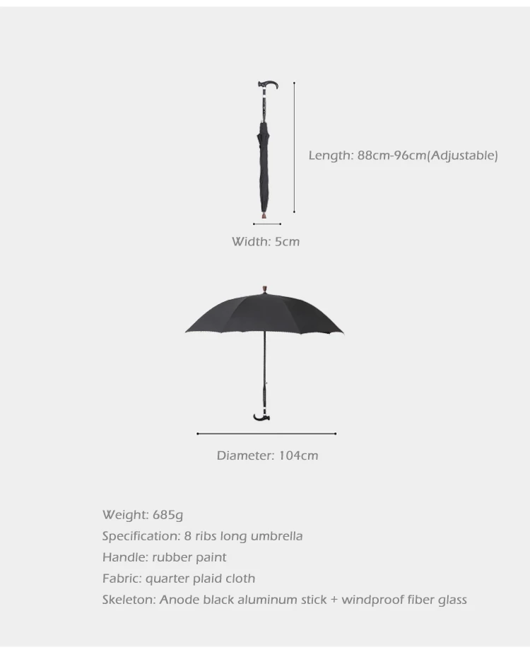 Зонт от дождя с длинной ручкой, противоскользящий, регулируемая высота, трость, мужской ветрозащитный зонт для гольфа, большой зонт, мужской подарок