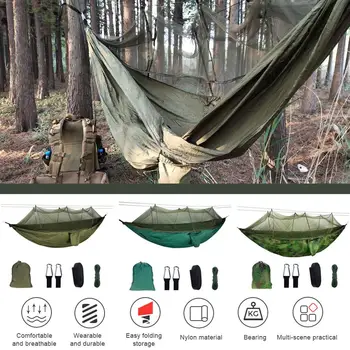 

2 Person Hammmock Portable Outdoor Camping Hammock with Mosquito Net High Strength Parachute Fabric Hanging Bed Hunting Sleeping