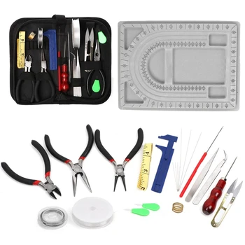 

23 PCS Jewelry Making Tool Kit, Including Bead Board, Pliers, Earrings, Bead and Necklace Ruler DIY Production