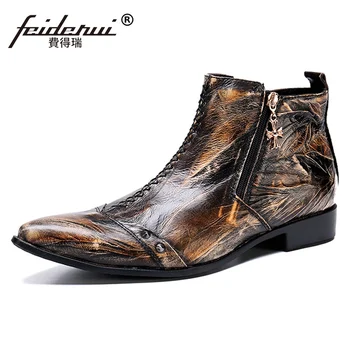 

Plus Size New Vintage Pointed Toe Man Retro Studded Shoes Genuine Leather Men's Handmade Cowboy Riding Ankle Boots SL655