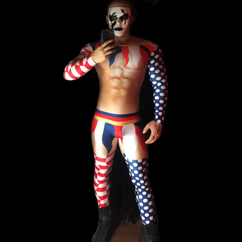 Ночной клуб сценический костюм мужской 3D Ложные мышцы печати тощий комбинезон клоуна брюшные мышцы эластичные вечерние танцевальные костюмы DT1188