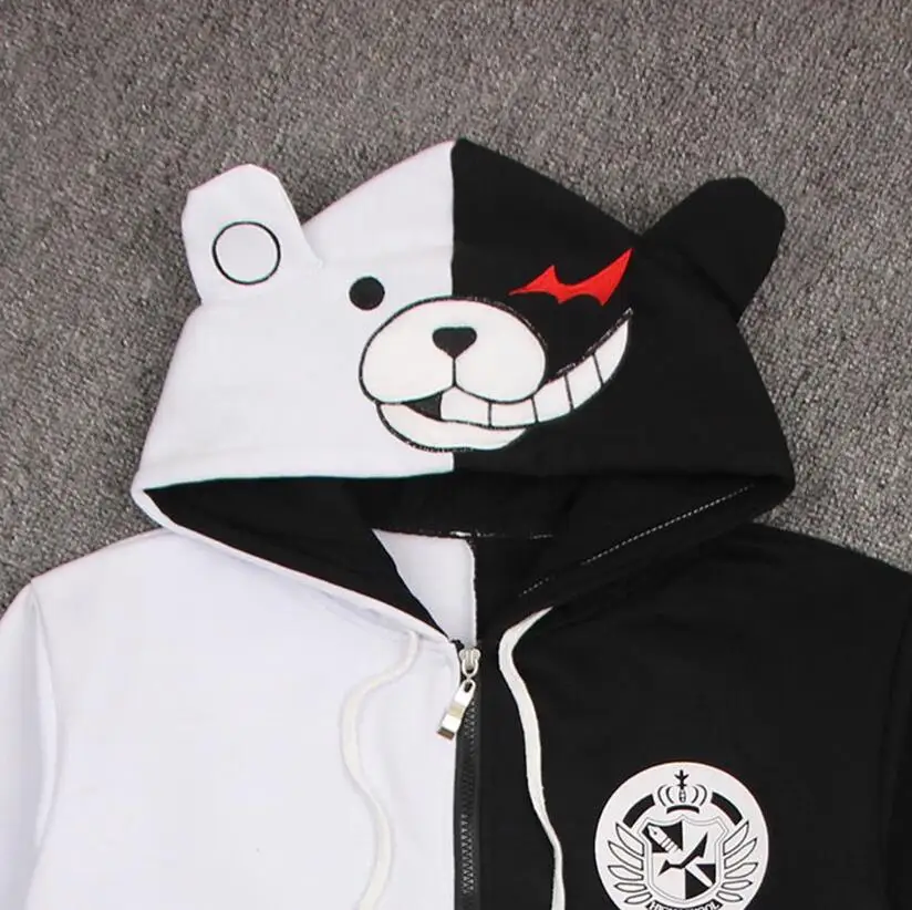 Аниме ganganronpa monokuma косплей костюм, унисекс свитер с капюшоном черный, белый цвет детский комплект одежды с длинными рукавами и медведем на каждый день Повседневный пиджак, куртка