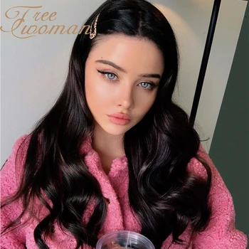 

FREEWOMAN 24in Long Water Wave Synthetic Wig Black Middle Part WIth Natural Hairline Women Wigs Heat Resistant Fiber Party Hair