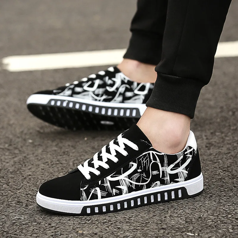 

Spring MEN'S SHOES Low Top Men Breathable Cloth Shoes Black And White with Pattern Trendy Shoes Korean-style BOY'S Shoes Trend S