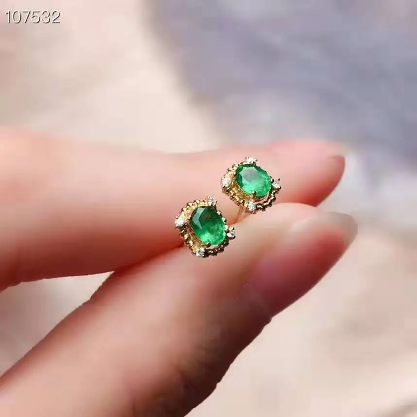 Натуральный изумруд серьги Модный драгоценный камень качество 18k Золото 3x4 мм