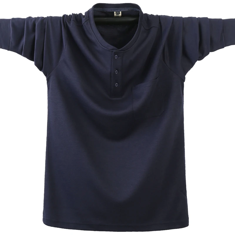 Осенняя мода, мужские футболки, хлопковая футболка, мужские дизайнерские футболки с длинными рукавами, с воротником, Мужская футболка, Pus, Размер 6XL, футболка Homme - Цвет: Тёмно-синий