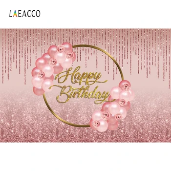 

Laeacco Happy Birthday Photophone Pink Glitters Balloons Flowers Wreath Photography Backdrops Photo Backgrounds For Photo Studio