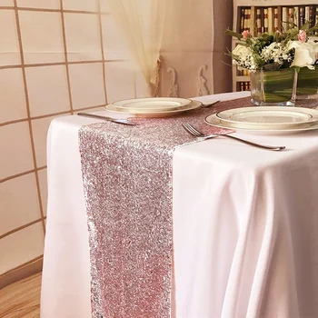 

1 Piece 30X275cm Rose Gold Sequined Table Flag for Party Tablecloth Wedding Decoration Table Runner