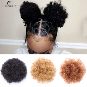 

XUANGUANG African Synthetic Big Round Chignon Curly Hair Drawstring Fluffy Bun Headwear Synthetic Buns for Black