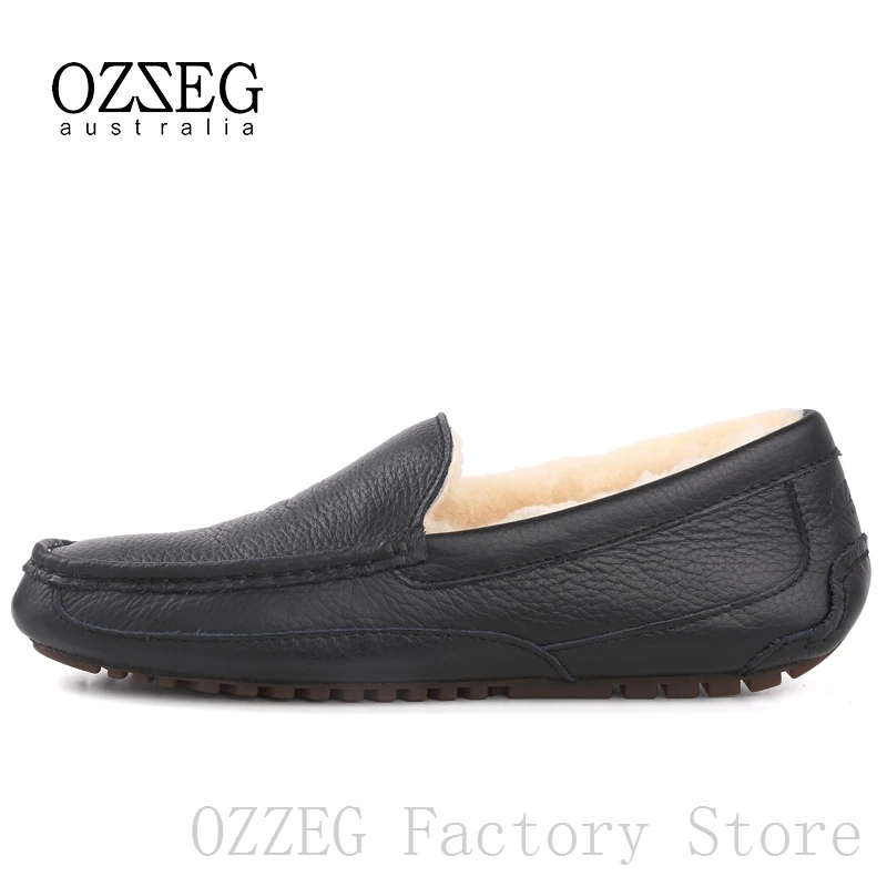 OZZEG/Роскошная брендовая Дизайнерская обувь; Мужские Зимние Мокасины из натуральной кожи; австралийская подкладка из натуральной овечьей шерсти; лоферы; повседневная обувь