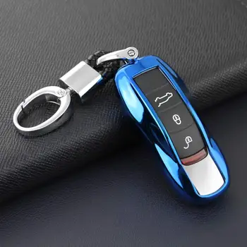 

Car Key Fob Chain Case Cover Holder Ring Keychain Accessories for Porsche Cayenne Panamera Macan 911 718 Boxster Cayman