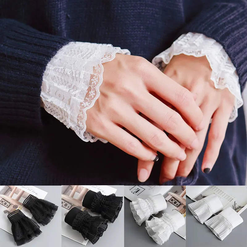 Puños Falsos Desmontables Para Camisas - Decoración De Muñeca, Blanco, Con Botón, Para Trajes Y Suéteres