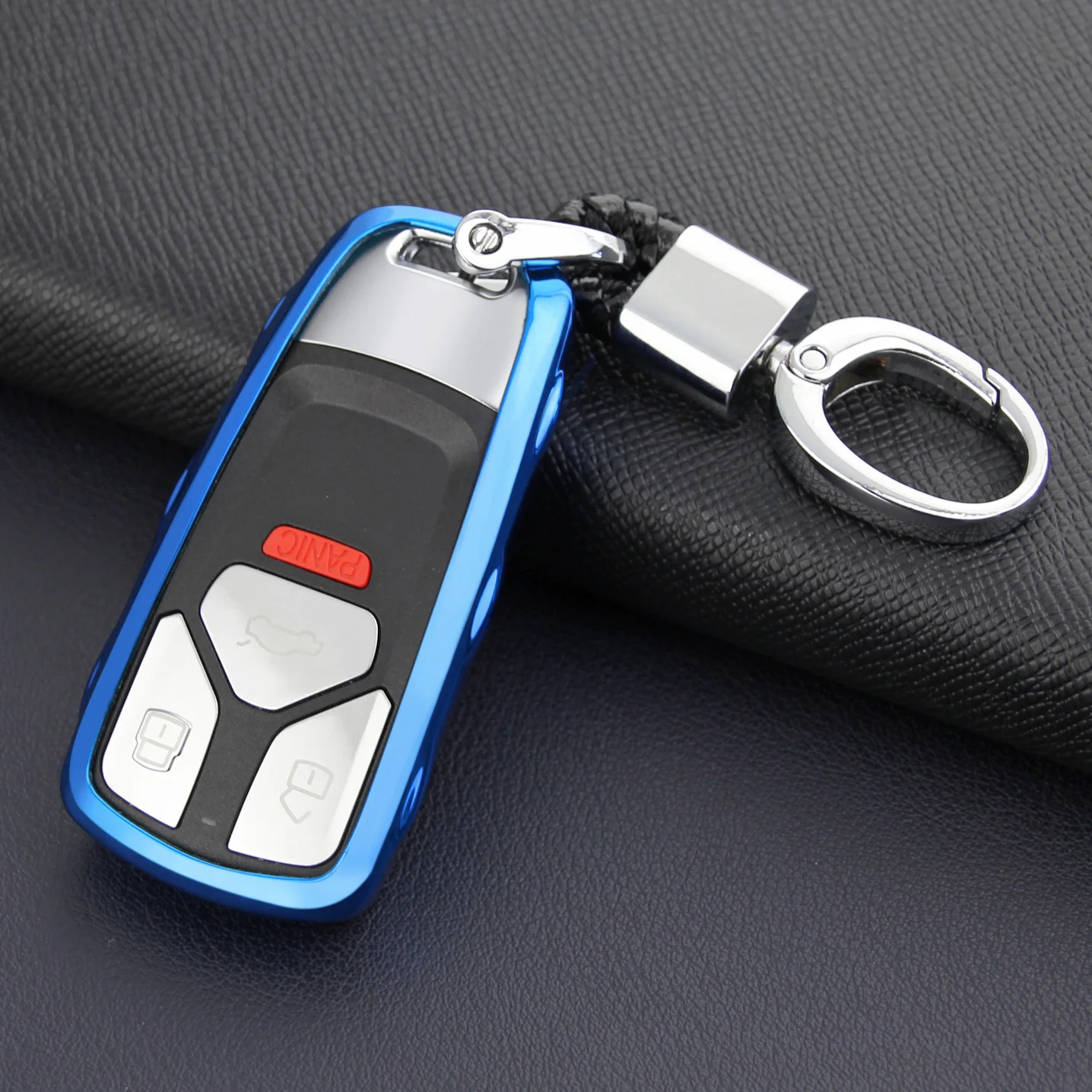 

For New Audi Q5 A4 B9 A5 Q7 TT S4 S5 SQ5 Accessories Smart Car Key Fob Chain Ring Cover Soft Case Holder Protector Blue