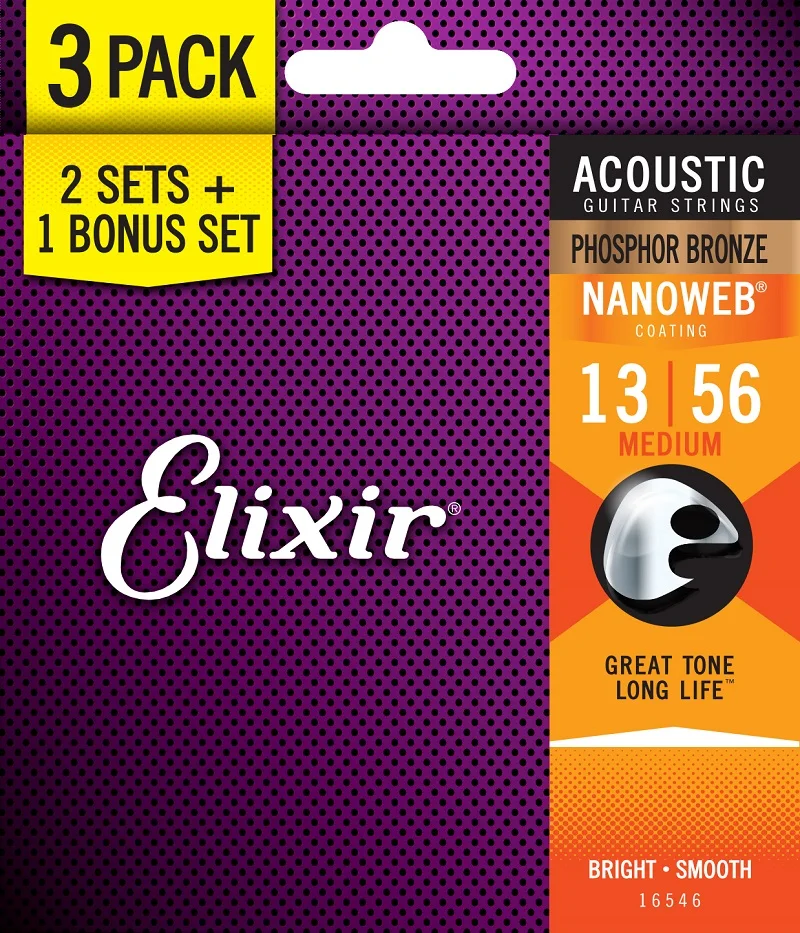 Струны для акустической гитары Elixir, 3 комплекта по цене 2
