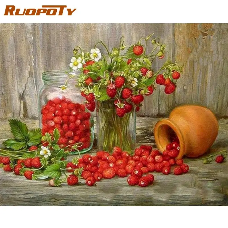 

RUOPOTY Fruits Strawberry DIY Painting By Numbers Kits Hand Painted Modern Wall Art Canvas Painting For Artwork