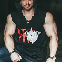 Стиль, мужской жилет для фитнеса, жилет без рукавов с капюшоном из чистого хлопка, мужская спортивная одежда для бега