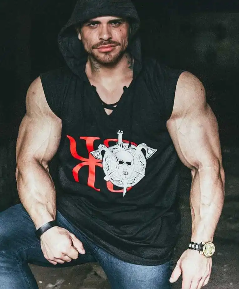 

New Style Muscle Brother Waistcoat Men's Fitness Hooded Sleeveless Vest Pure Cotton Men Running Sports Clothing