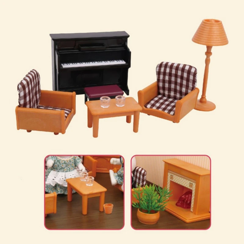 Forest Family Bedroom Furniture Set Rabbit Animal Miniature Dollhouse Beds 1:12 Furniture For Dolls Pretend Play Toys Girls Gift 5