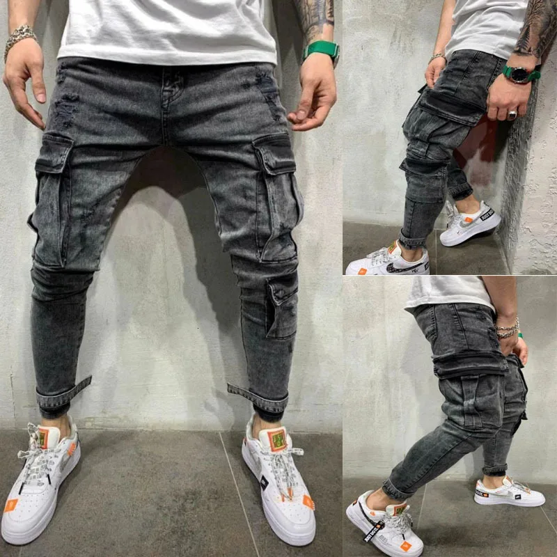 Patchwork Denim Jeans Men Pencil Pants Slim Fit Biker Skinny Pencil Jean Casual Jogger Side Pocket Hip Hop Black Cargo Trousers Patchwork Denim Jeans Men Pencil Pants Slim Fit Biker Skinny Pencil Jean Casual Jogger Side Pocket Hip Hop Black Cargo Trousers