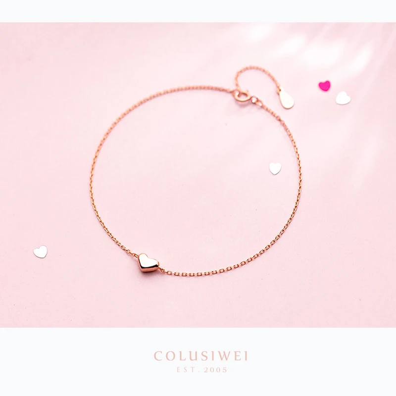Colusiwei Silver Heart Anklets 925 Sterling Silver Rose Gold Color Minimalist Summer Fashion Foot Jewelry Bracelet for Ankle