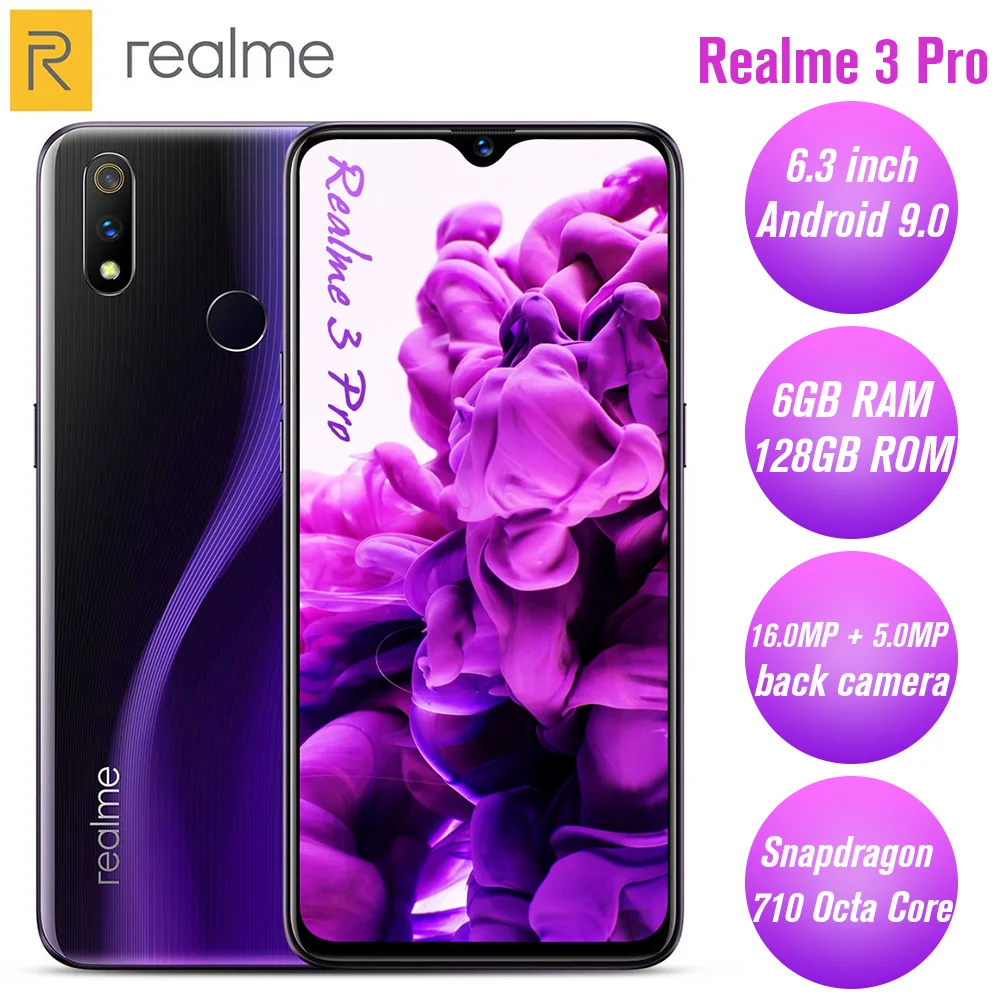 Оригинальный Realme 3 Pro, 6,3 дюймов, 4G смартфон, 25 МП, фронтальная камера, четыре ядра, 6 ГБ ОЗУ, 128 Гб ПЗУ, 4045 мАч, многоязычие, мобильный телефон