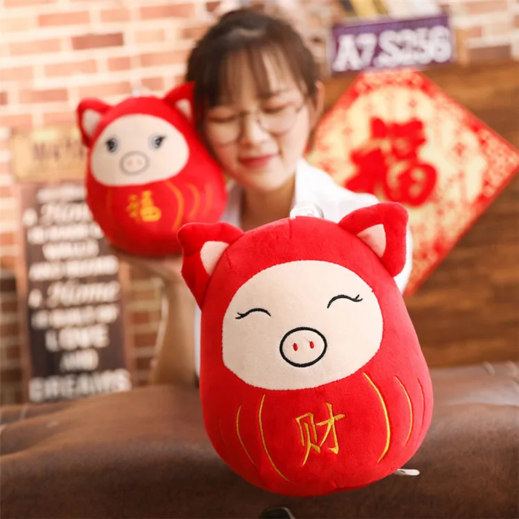 Yangzhou Twilight Card Pigskin Years Mascot round Ball fu cai Pigskin Plush Toys New Year Gift Can Add Logo