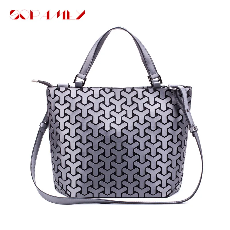 

Fashion Women Shoulder Bags Bucket Bag Geometic Sequins Mirror Laser Plain Folding Bags Luminous Handbags PU Casual Tote Bao Bag