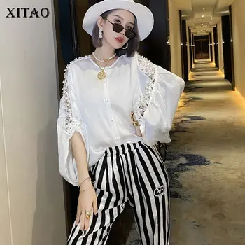 

XITAO Diamonds Patchwork Hollow Out Shirt Women 2020 Autumn Casual Fashion New Style Temperament All Match O Neck Blouse ZP2277