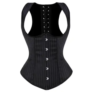 

Grebrafan Steampunk Striped Underbust Embroidery Waist Training Strap Lace up Boned Corsets Valentine Special Night Honeymoon Gi