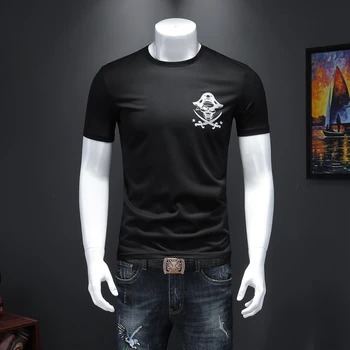 

Fashion T-Shirt Pirate Captain Print Summer Clothing T Shirts Men Cotton Black O-Neck Tees Tops