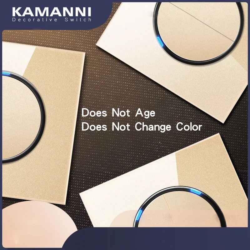 KAMANNI Frameless Grey Glass Panel Luxury Wall Rocker Light Button Switch Socket Led Indicator 2 Gang Controls 1/2Way New Design