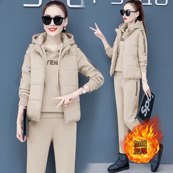 

Autumn and winter new Fashion women suit women's tracksuits casual set with a hood fleece sweatshirt three pieces set