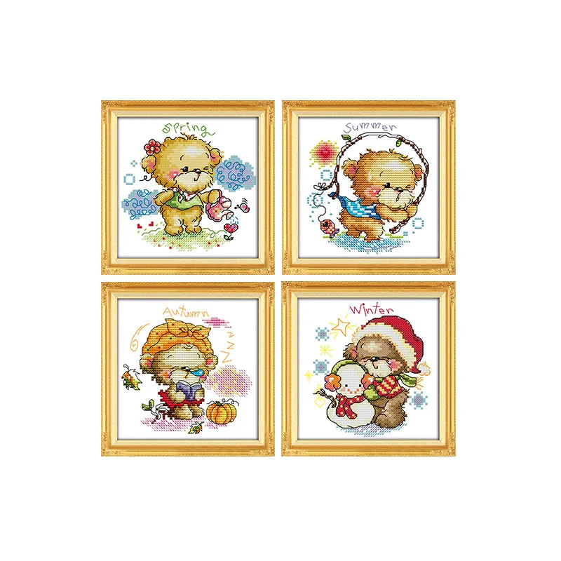 

Joy Sunday The Four Seasons Little Bear Cross Stitch Kits 11CT14CT Embroider Kits DIY Needlework Kit Home Decoration & Send Gift