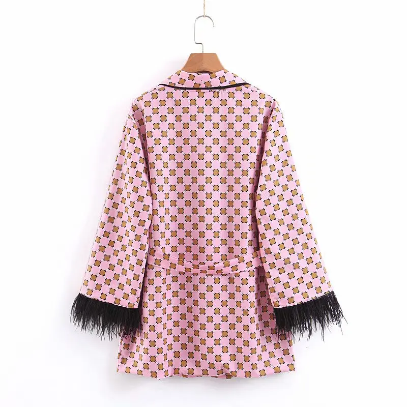 

Spring New Style Europe And America WOMEN'S Dress-Style Geometry Flower Printed Lace-up Loose-Fit Casual Suit Jacket W2201