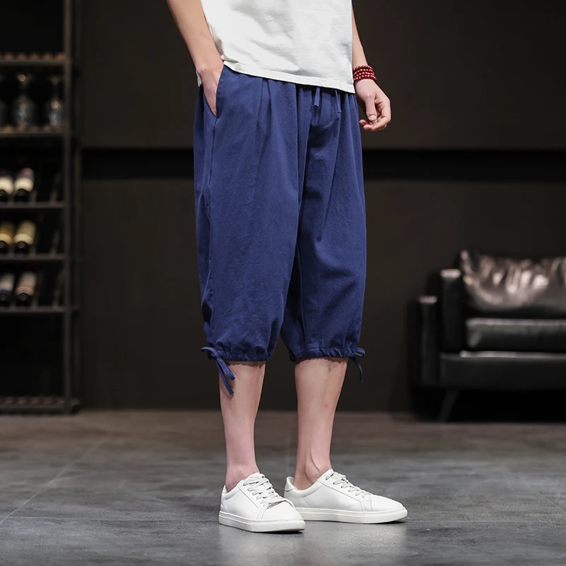 Cotton Leisure Athletic Seven-cent Pants Summer Men's shorts Casual Loose Cropped Trousers Sports Shorts Loose Knit Straight Cas drop crotch harem pants Harem Pants