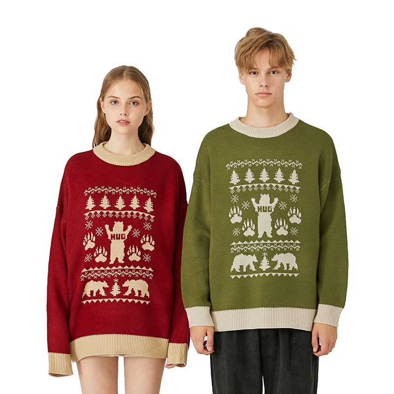 Забавные вязаные одинаковые Рождественские свитера для пар, мужчин и женщин, медведь, обнимает одинаковое уродливое Рождество, пуловер, джемперы, большие размеры