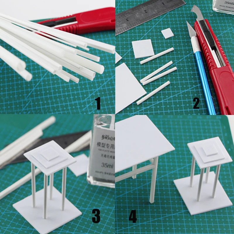 Plastic Tube 5PCS 3-10mm Plastic Square Tube ABS Hollow Square Pipe 25cm Length for Building Model Accessories