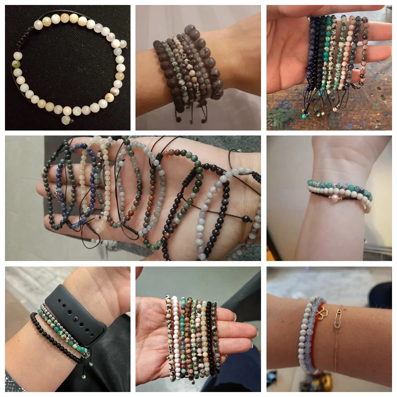 Stone Bracelet Beaded Bracelet 4mm Natural Stone Beads Braied Bracelet Small Round Labradorite Lava Agat Bracelet for Women Men Handmade Yoga Jewelry