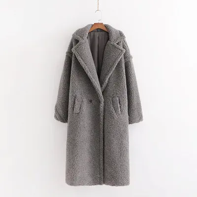 Женское длинное пальто из овечьей шерсти размера плюс, теплое плюшевое пальто, офисный кардиган, женские шерстяные пальто, женские пальто из искусственного меха, chaquetas mujer - Color: Gray