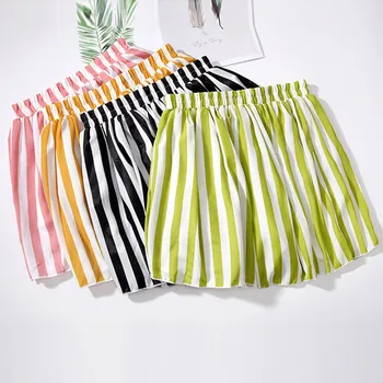 

Summer Women's Shorts Casual Elastic Waist Striped Printed Black Shorts Loose Pleated green Shorts For Women Clothing 2020
