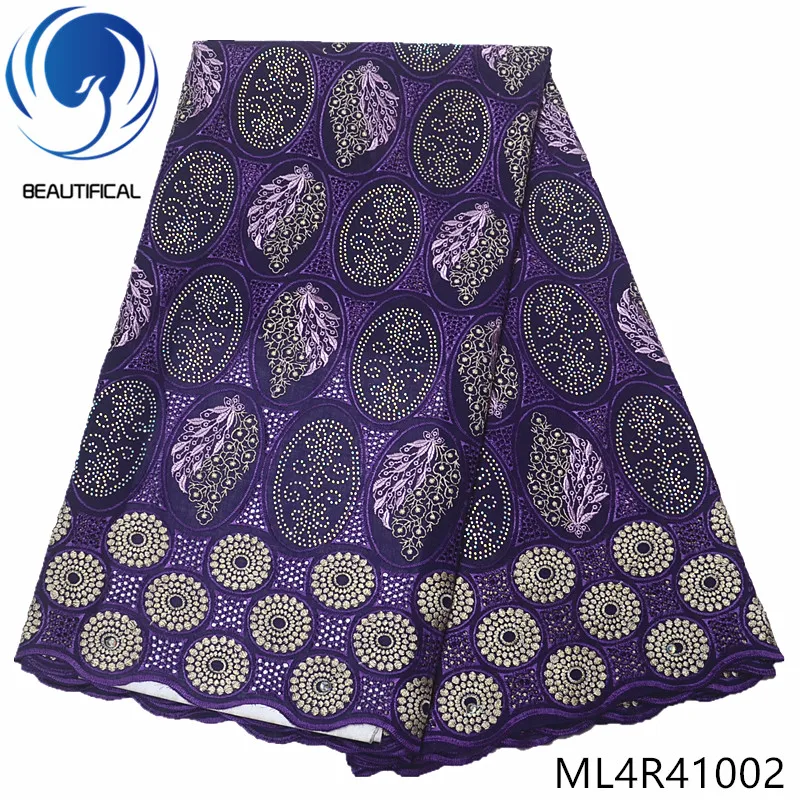 

BEAUTIFICAL Dry cotton lace fabrics for dress New arrival afican swiss lace fabric with stones 5yards free shipping ML4R410