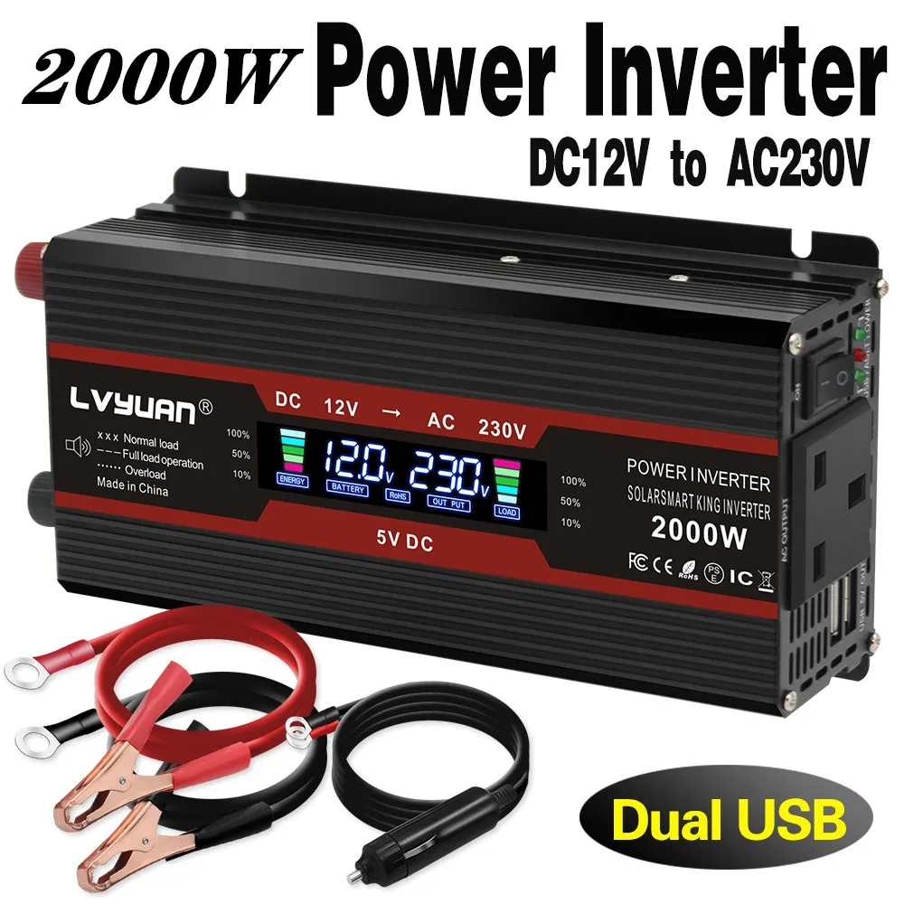 Dc 12V A 220V 2000W Peak Power Car Inverter Display Lcd Power Inverter Auto Инвертор 12V 220V Inverter 12V 220V Inversore