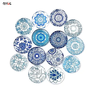 

Qi Yue 14 Kinds Of Blue And White Porcelain Pattern Fridge Magnet Crystal Round Glass Refrigerator Stickers Home Decor