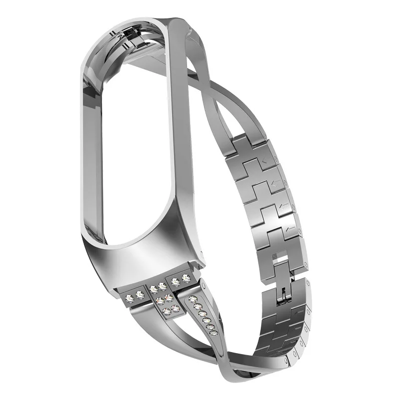 

2020 Women New Stylish Diamond Bracelet Wristband For Xiaomi Band 4 3 Gold Silver Metal Strap For mi band 4 strap