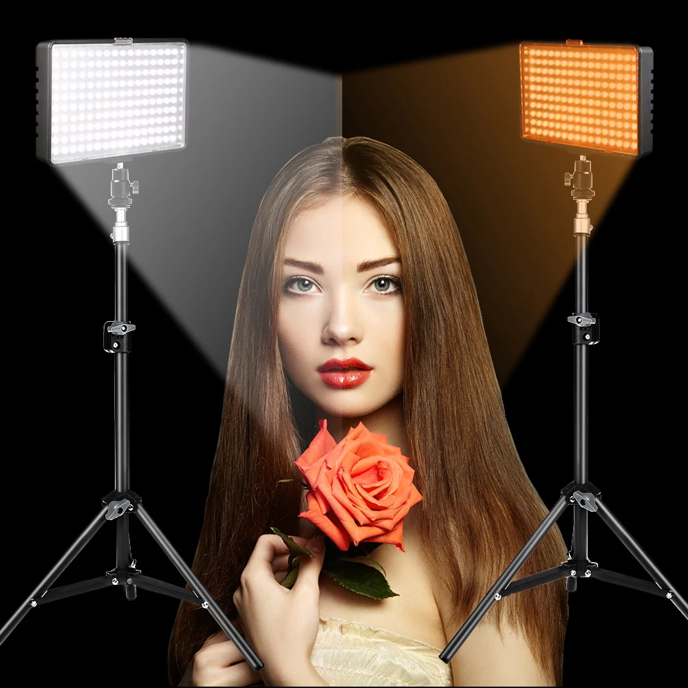 SPASH 2in1 TL 160S Led Video Light Kit 3200K 5500K Studio light Camera Camcorder Video Lamp Panel with Light Stand Battery Bag 8
