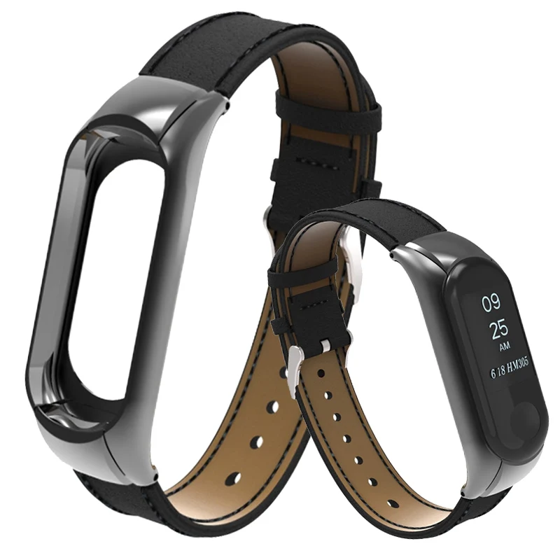 

Leather Strap For Xiaomi Mi Band 4 3 Metal Frame Replacement Leahter Strap For MiBand 3 4 Wristband Bracelet Belt Accessories
