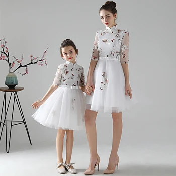 

Parent-child Evening Dress B117 A-Line Formal Banquet Gowns High Collar Half Sleeve Elegant Party Dress For Mom And Daughter