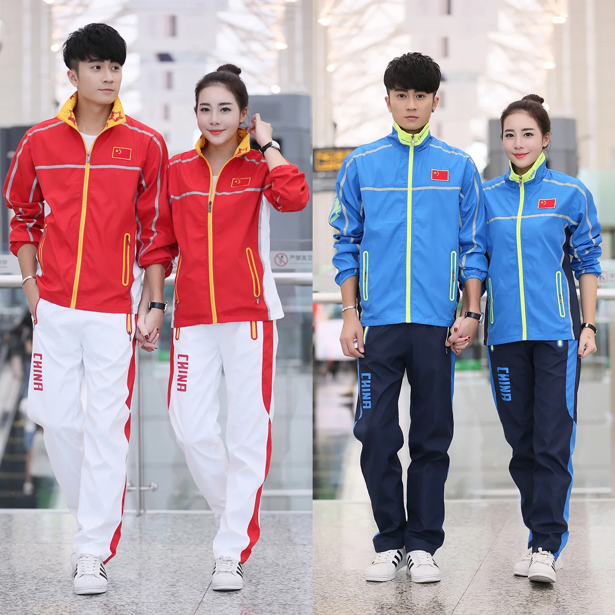 

Spring And Autumn Chinese Team Receive Service Uniform Sports Set Men And Women Students Long Sleeve School Uniform Blue